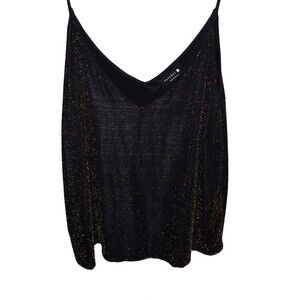 Paperoc Camisole Top Womens L sparkle Shimmer gold‎ Black Spaghetti Strap V Neck